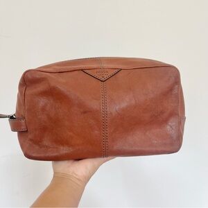 Fossil Men's Brown Leather Travel Toiletry Bag or Women’s Cosmetic Bag READ